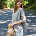 Women's Oversized Crewneck Knit Sweater in Brown Travel Destination Drape of Fabric
