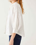 Women's Daytime White Lightweight-Linen Relaxed Fit Lucca Shirt with Classic Collar and Cuffs (Pair with Billie Shorts) Side View