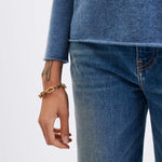 Women's Indigo Fitted Cashmere Crewneck Rolled Hem Pullover Sweater Cuff Detail