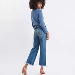 Women's Indigo Fitted Cashmere Crewneck Rolled Hem Pullover Sweater Rear View