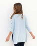 Women's Light Blue Heathered White Collared V-neck Polo Sweater Flowing Rear View