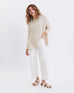 Women's Oversized Crewneck Knit Sweater in Light Brown Chest View