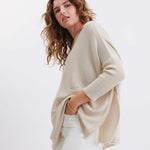 Women's Oversized Crewneck Knit Sweater in Light Brown Side View