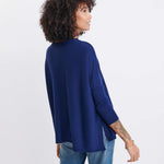 Women's Oversized Crewneck Knit Sweater in Navy Blue Back View of Drape
