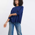 Women's Oversized Crewneck Knit Sweater in Navy Blue Front View
