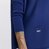 Women's Oversized Crewneck Knit Sweater in Navy Blue Front View with Pockets