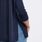 Women's Oversized Crewnck Knit Sweater in Navy Back View Side Slits