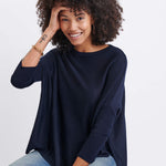 Women's Oversized Crewneck Knit Sweater in Navy Chest View