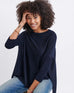 Women's Oversized Crewneck Knit Sweater in Navy Chest View