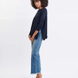 Women's Oversized Crewneck Knit Sweater in Navy Side View Drape