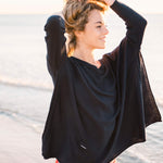 Women's Oversized Crewneck Knit Sweater in Navy Travel Destination Drape of Fabric