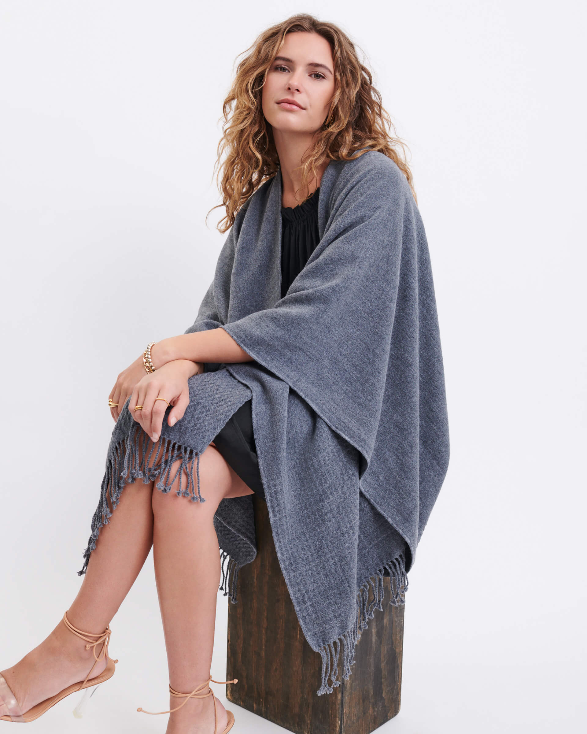 Women's One Size Gray Travel Wrap Front View Sitting