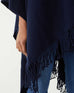 Women's One Size Navy Travel Wrap Front View Detail of Fringe