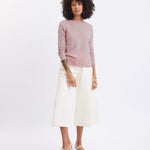 Women's Pink Fitted Cashmere Crewneck Rolled Hem Pullover Sweater Front View
