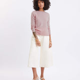 Women's Pink Fitted Cashmere Crewneck Rolled Hem Pullover Sweater Front View