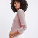 Women's Pink Fitted Cashmere Crewneck Rolled Hem Pullover Sweater Side View
