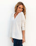 Women's White Heathered Collared V-neck- Polo Sweater Side View