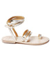 platnium gold leather gladiator sandals sideways on a white background